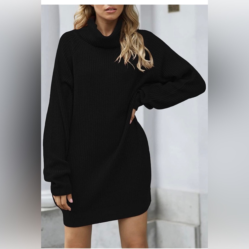 Women's Loose Turtleneck Oversize Long Pullover Sweater Dress